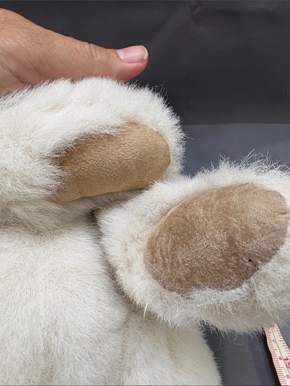 The Vermont Teddy Bear Company white poseable bear with tan paws and black nose - Picture 11 of 14
